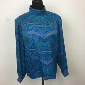 Vintage Winterport Women's Multicolor Patterned Turtleneck Blouse- Size 6